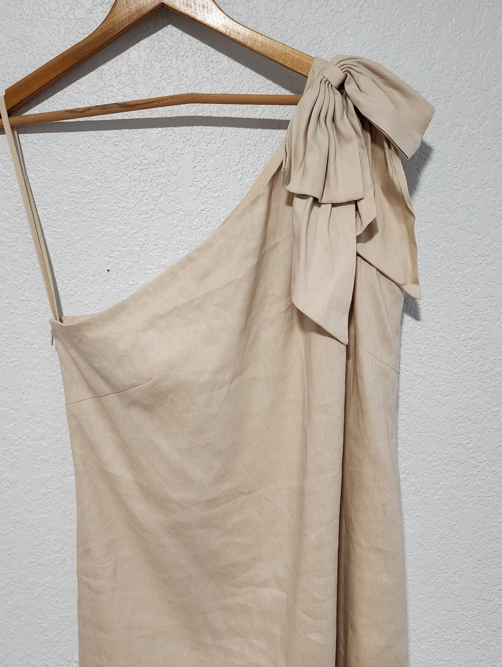 Antonio Melani One Shoulder Midi Dress Beige Linen Blend 10 Medium Summer Dress - Picture 2 of 8